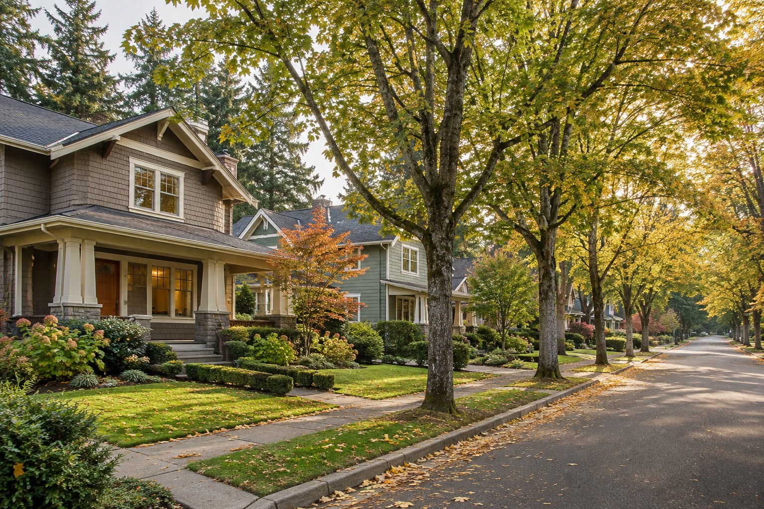 An Oregon street with homes, illustrative